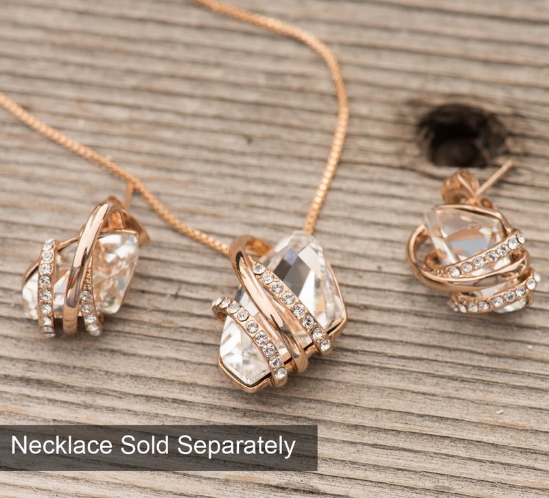Leafael Wish Stone Stud Earrings with Crystal White Birthstone Crystal for April, 18K Rose Gold Plated - Image 3